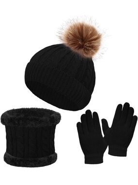 Kids 3pcs winter hat scarf glovers set warm for winter
